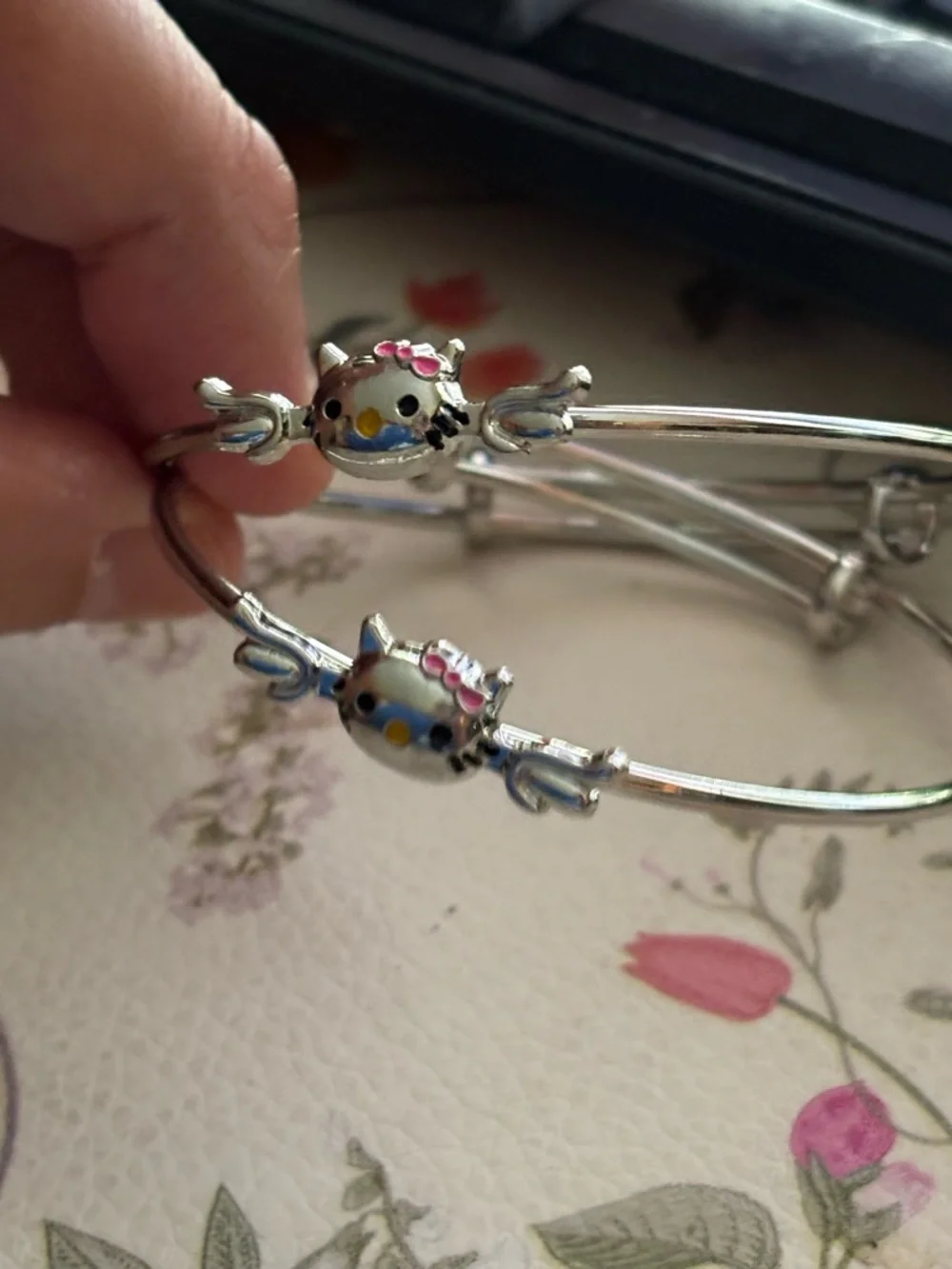 Silver tone or plated Hello  Kitty Enamel Bangle- adjustable- Price is for 1
